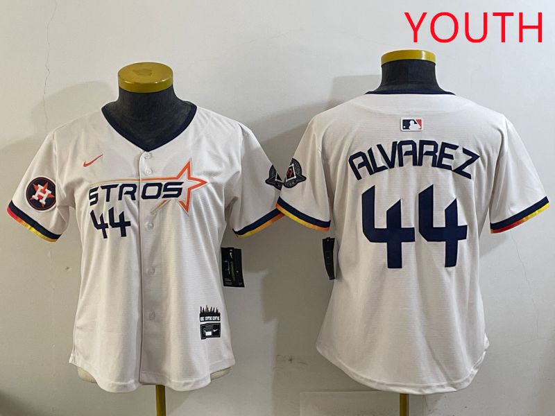 Youth Houston Astros #44 Alvarez Cream Three generations Joint Name 2025 Nike MLB Jersey style 8->youth mlb jersey->Youth Jersey